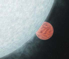 Artists illustration of a hot planet about to pass behind its parent star