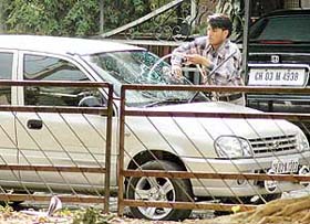 Despite a ban imposed by the Chandigarh Municipal Corporation on washing cars, scenes like this are a routine in Chandigarh