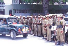 Security personnel keeping a vigil around Ferozeshah Kotla Ground in the Capital