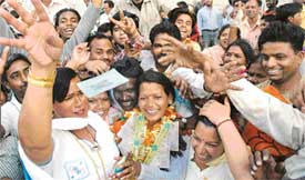 Ms Pushpa Vaish of the BJP who won from ward No. 4 in Ambala Sadar on Saturday