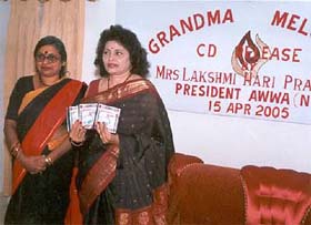 Ms Lakshmi Hari Prasad, president of the Army Wives Welfare Association (AWWA) releases the CD containing grandma melodies at Udhampur