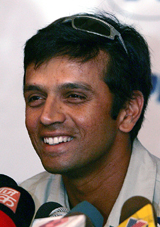 Rahul Dravid smiles during a press conference on the eve of the sixth one-day international between India and Pakistan