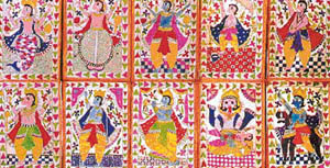 modern painting of the 10 avatars of Vishnu 