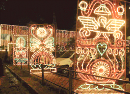 Shree Chaitanya Gaudiya Math mandir in Sector 20 illuminated for Ram Navami celebrations in Chandigarh on Sunday.