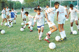 Chandigarh Football Academy trainees at a practice session at Sector 42, Chandigarh, 