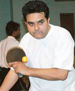 Vivek Lakhanpal of the Haryana Power Sports Group returns a shot during a match against Venkatesh M.S. of Karnataka State Electricity Board at the 31st All-India Electricity Sports Control Board Table Tennis Tournament, in Chandigarh on Wednesday. 