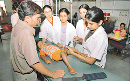 Students practise physiotherapy