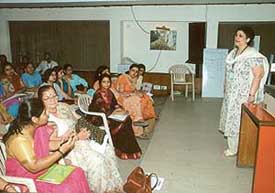 Kate Currawala, founder of the Maharashtra Dyslexia Association, addresses parents and teachers 