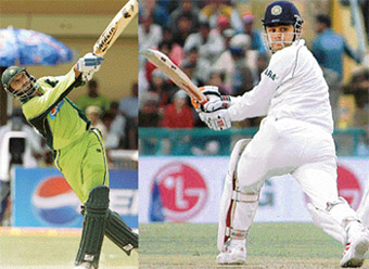 (Clockwise from top left) Shahid Afridi blasted the Indian bowlers in the Kanpur one-dayer; Virender Sehwag was the man of the series in the Tests with 544 runs at an average of 90.66; Rana Naved-ul-Hasan picked up 15 wickets in the ODIs to bag the man of the series award; Mahendra Singh Dhoni shot into the limelight with a blazing hundred