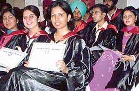 Students show degrees at the third annual convocation of Sri Sukhmani Institute of Engineering and Technology, Dera Bassi