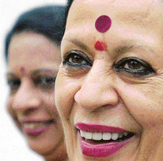 Sangeet Natya Akademi chairperson Sonal Mansingh outside Union Information and Broadcasting Minister S Jaipal Reddys residence after she and some executive members of the academy meet the Minister in New Delhi on Sunday. 