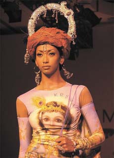 A model in the creation of Shantanu Goenka during the Lakme India Fashion Week 2005 in the Capital