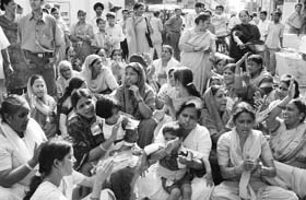 People stage a dharna in front of the Ambala city police station