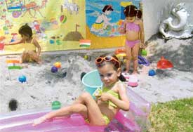 Children of Lovely Lotus School enjoy a beach party organised in the school on Monday