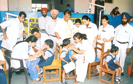 A view of a dental checkup camp in Ryan International School in Ludhiana. 