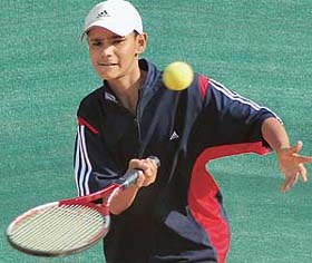 Local boy Vijayant Malik in action on the concluding day of the LD Kapoor Memorial AITA Talent Series Tournament held at the Total Tennis Academys YMCA, Sector 11