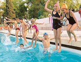 Children having fun on the opening day of Sector 23-D swimming pool