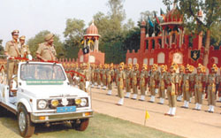 ITBP force giving a ceremonial farewell parade to K. J. Singh, Director General, in the Capital on Saturday.