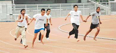 Visually impaired participants in action during the 2nd North Zone Athletics Meet being held at Guru Nanak Stadium, Ludhiana, on Sunday