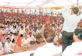 Participants at the May Day rally organised by CITU in Ludhiana