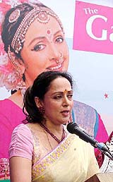 Member of Parliament and veteran Bollywood star Hema Malini speaks at a function