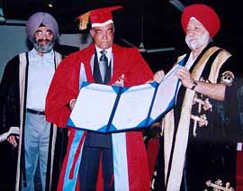 The Vice-Chancellor of Guru Nanak Dev University, Dr S. P. Singh, confers the degree of Doctor of Laws (Honoris Causa) on Mr Justice Khalil-ur-Rehman Ramday of the Pakistan Supreme Court at the 31st annual convocation of Guru Nanak Dev University in Amritsar on Sunday.