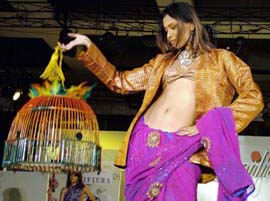 A model displays a creation by NIFT at a fashion show, Design Collection 2005, in Kolkata on Sunday night. 