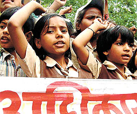 Children protest against lack of basic facilities at LNJP Hospital in the Capital
