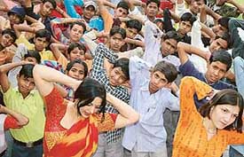 Slum children attend a dance workshop organised by the North Zone Cultural Centre