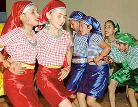 Girls of Kendriya Vidyalaya, Sector 31, perform Kumaon dance at their annual function held at 3BRD Lecma Theatre in Chandigarh