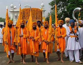 Panj Pyare lead the Khalsa Chetna March that left for Muktsar from Takht Sri Damdama Sahib