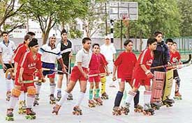 Children skate on the newly opened skating rink at Government Model Senior Secondary School, Sector 33 on Wednesday. 