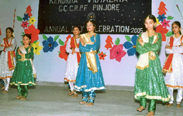 Girl students perform a cultural item on the annual day function of Kendriya Vidyalaya (GC) CRPF, Pinjore, 