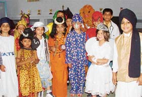 Students of New Senior Secondary School colourfully dressed at the talent search contest in Ludhiana