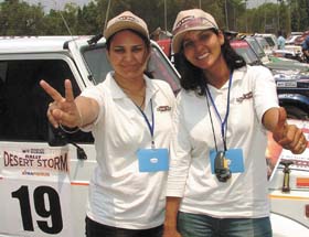 Two women participants at the 3rd Maruti Suzuki Rally Desert Storm, at National Stadium in the Capital
