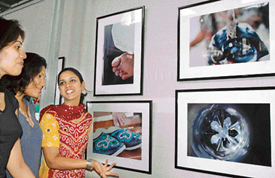 Students are all smiles at the inauguration of Kalaswar, an exhibition of graphic prints and photographs at Government College of Art, Sector 10, Chandigarh, on Friday. 