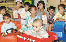 Cancer-afflicted children take part in a crafts workshop organised by Sahatya Cancer Sahyog at Advanced Paediatric Centre at the PGI on Friday.