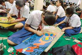 Students show their skills at an on-the-spot painting competition held in Ludhiana on Friday