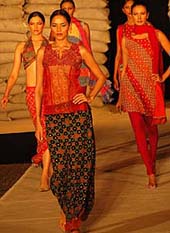 Models sashay down the ramp sporting spring summer collection at a fashion show held at Rock Garden on Saturday.