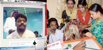 An online Nikah being carried out between a man in Saudi Arabia and a girl in Lucknow recently. The girl's family had organised the ceremony at a cyber caf. 