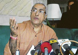 Indian cricket Board President Ranbir Singh Mahendra addresses a press conference after the BCCI Working Committee meeting in Kolkata on Sunday