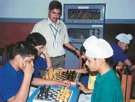A match in progress during the inter-house chess tournament held at Ryan International School, Urban Estate, Chandigarh Road, Ludhiana, on Monday