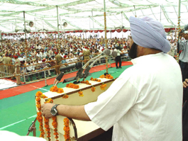 The Punjab Chief Minister, Capt Amarinder Singh, addresses a gathering after inaugurating the second block of the district administrative complex at Sangrur on Monday. 
