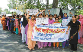 Students held a protest rally against the governments privatisation move in Ludhiana on Wednesday.