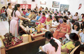 Young girls take part in a cookery class in Ludhiana. 