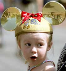 Aleah Alexander, 4, of San Luis Obispo reacts as she enters Disneyland in Anaheim, California.