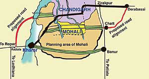 The area marked green along the roads has been earmarked for mixed land use The red lines indicate the proposed new road alignments