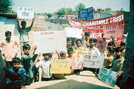 Children from slum areas raise their voice against drug and substance abuse. 