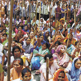 Activists of Jan Chetna Manch taking up the cudgels for the slum dwellers, demanding their rehabilitation, at Jantar Mantar in the Capital on Thursday.