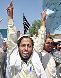 Pakistani protesters chant anti-US slogans during a rally in Peshawar